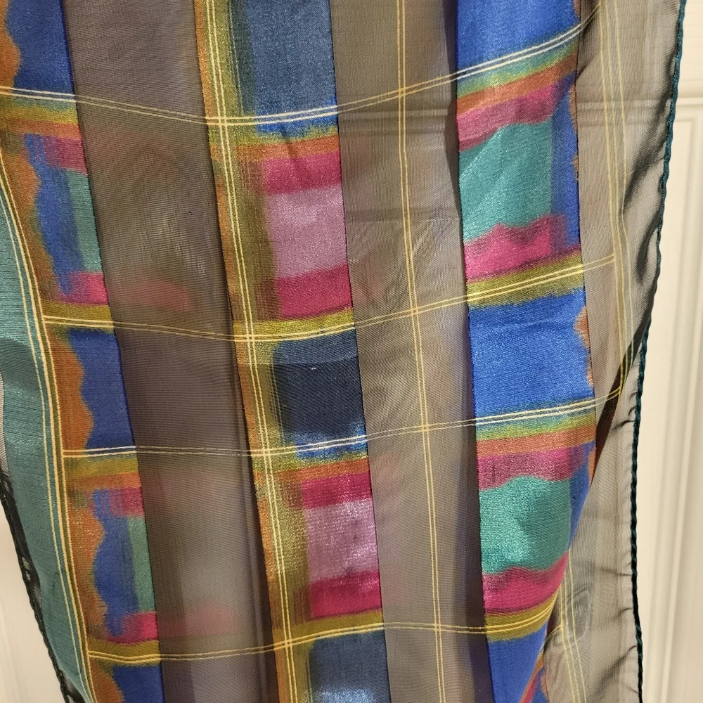 Vintage Elaine Gold Scarf ~ Jewel Tones 70s(?) & single clip earring ~ Art deco-